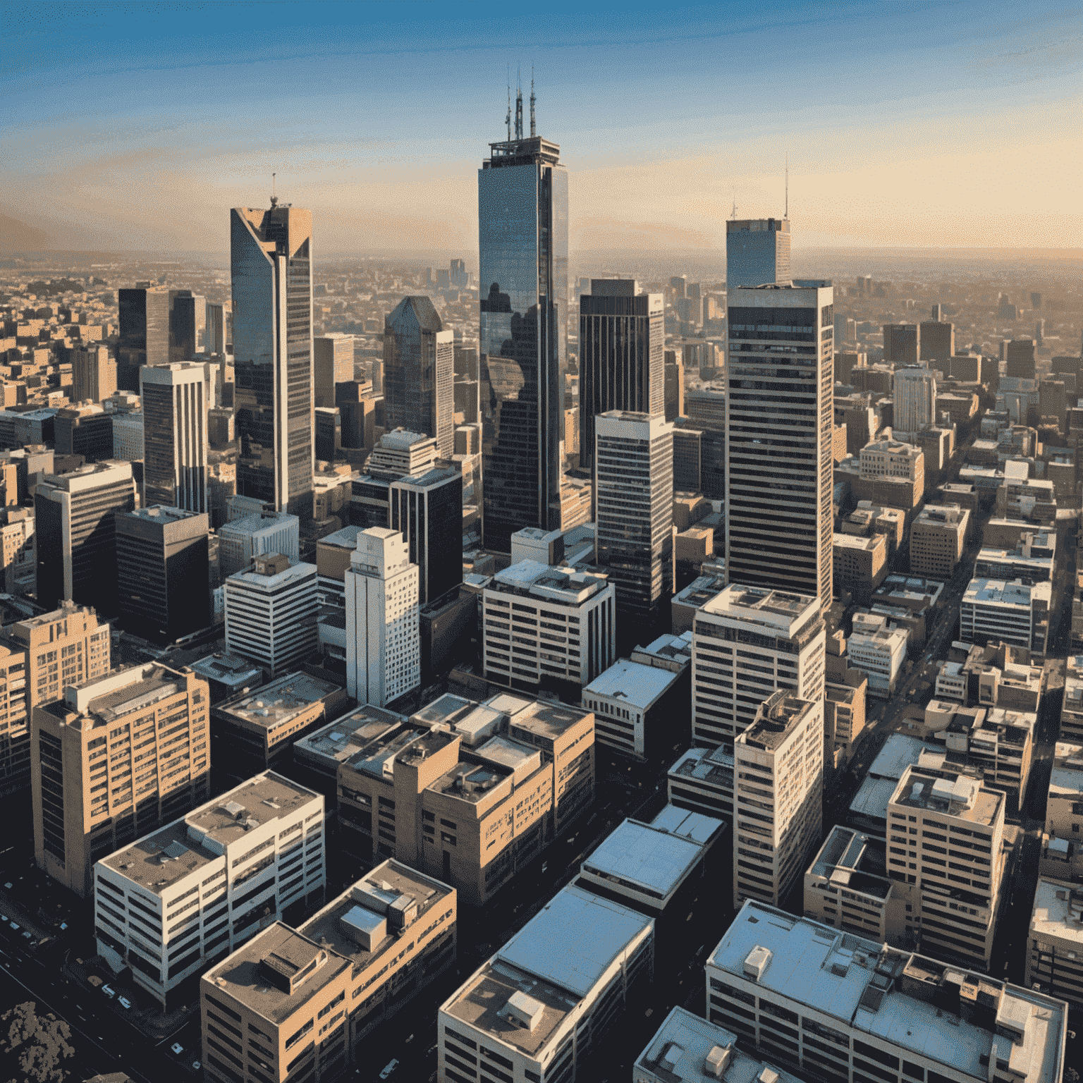 Johannesburg skyline with financial district buildings, showcasing the hub of South African finance