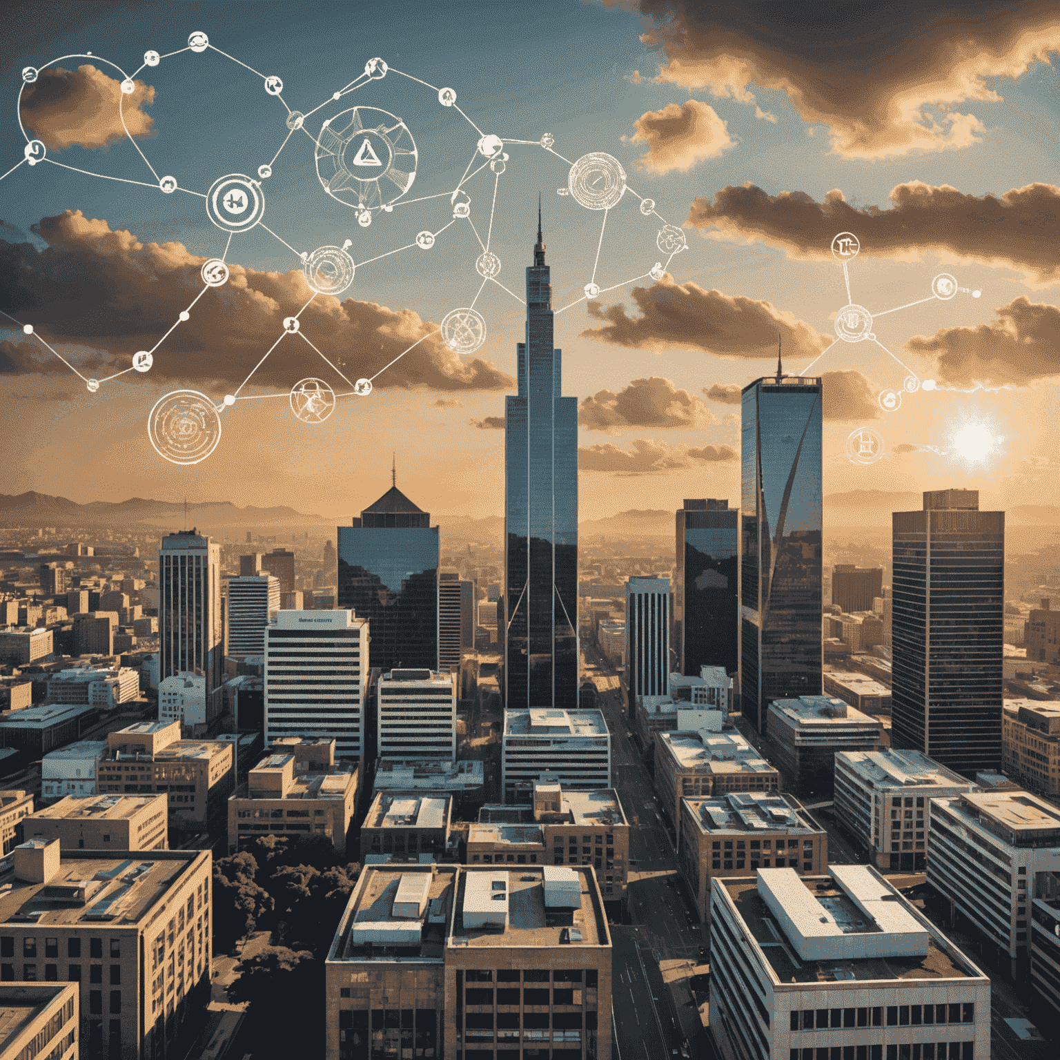 South African financial district skyline with regulatory symbols overlaid, representing the changing landscape of financial regulations