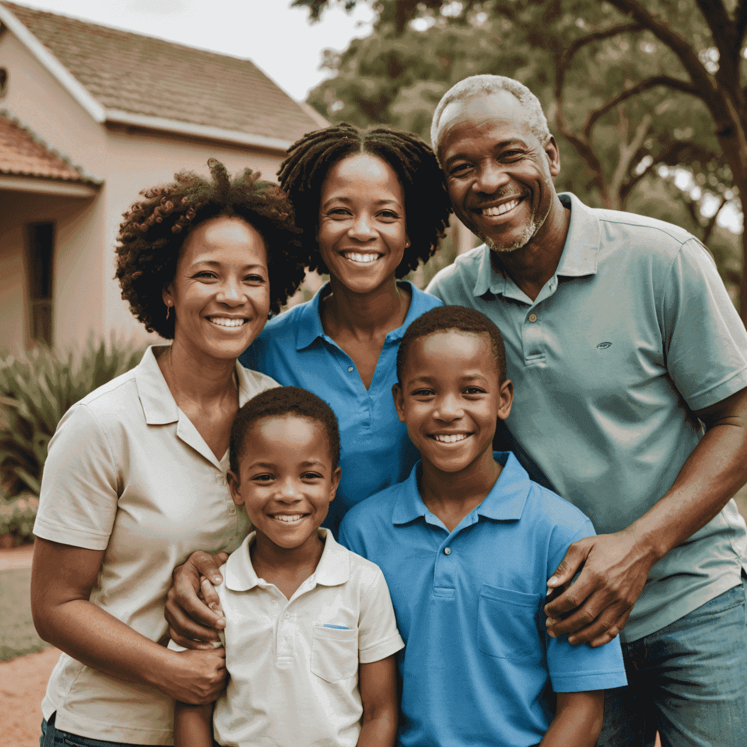 A diverse group of South African families smiling, representing life insurance protection