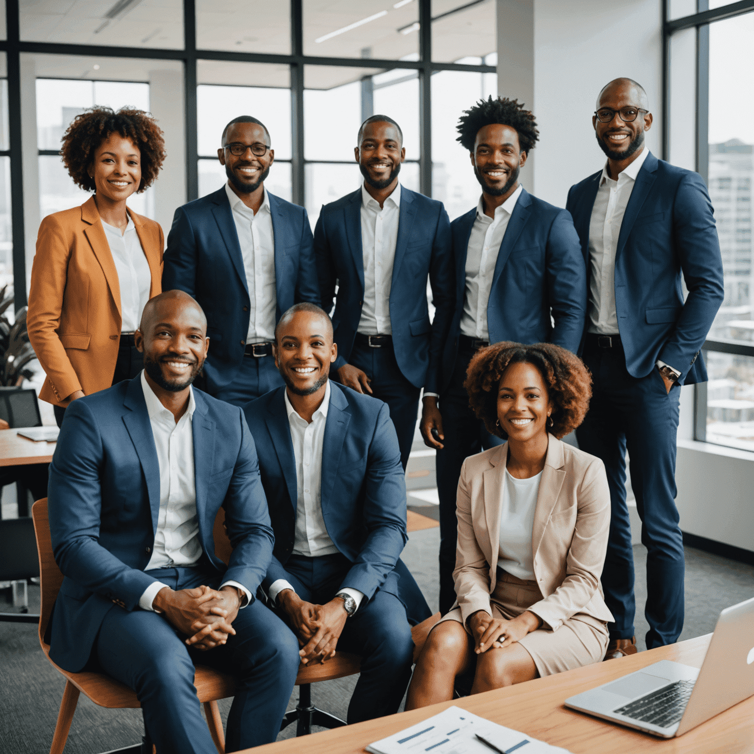 A diverse team of South African financial professionals collaborating on a fintech project, showcasing employee motivation and teamwork